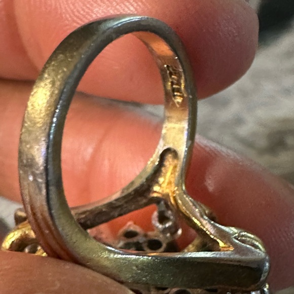 Vintage 18k yellow gold diamond cluster ring w/diamond set in white gold cluster - Picture 9 of 13